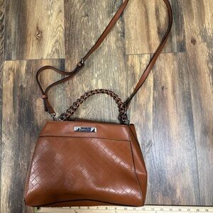Guess Hillsdale satchel-style handbag brown faux-leather Braid Style Top Handle